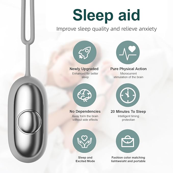 Sleep Aid Device, Micro-Current Sleep Instrument Anxiety Device, Portable Rechargeable Sleep Aid for Anxiety and Insomnia (Silver)