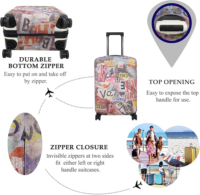 Explore Land Travel Luggage Cover Suitcase Protector Fits 31-32 Inch Case (Retro Pictorial, XL)
