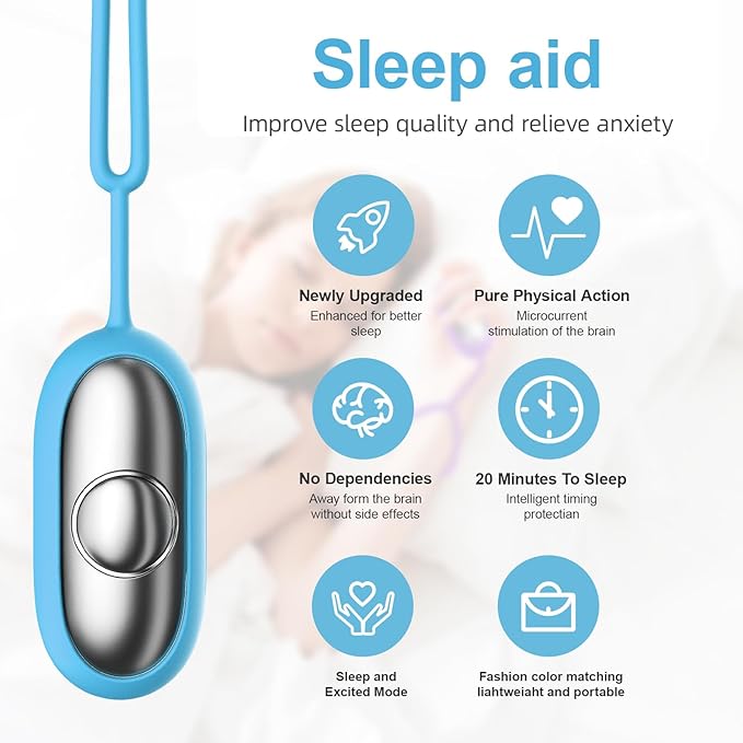 Sleep Aid Device, Micro-Current Sleep Instrument Anxiety Device, Portable Rechargeable Sleep Aid for Anxiety and Insomnia (Blue)
