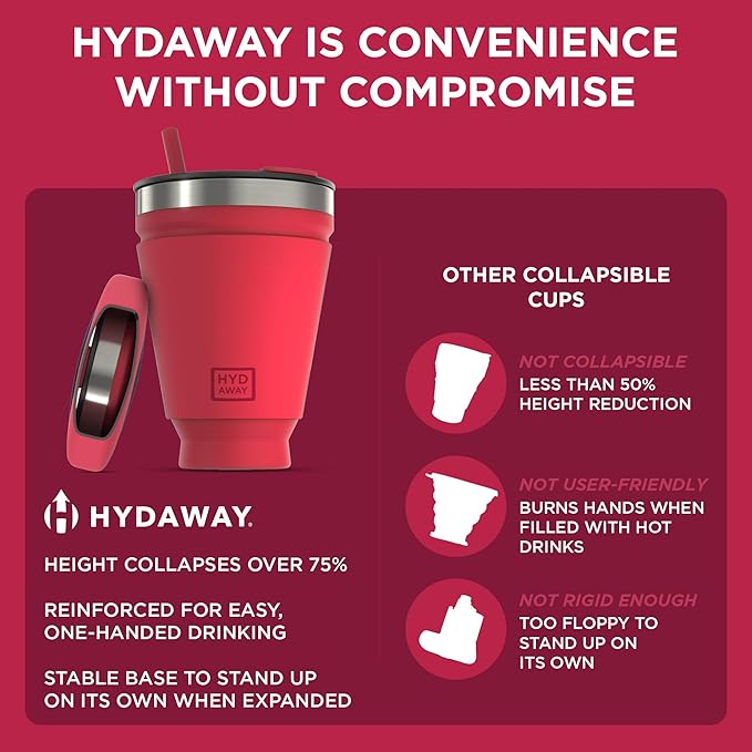 HYDAWAY 16oz Collapsible Tumbler - BPA-Free, Reusable Silicone Cup with Lid & Insulating Sleeve - Perfect for Coffee, Travel, and Everyday Use