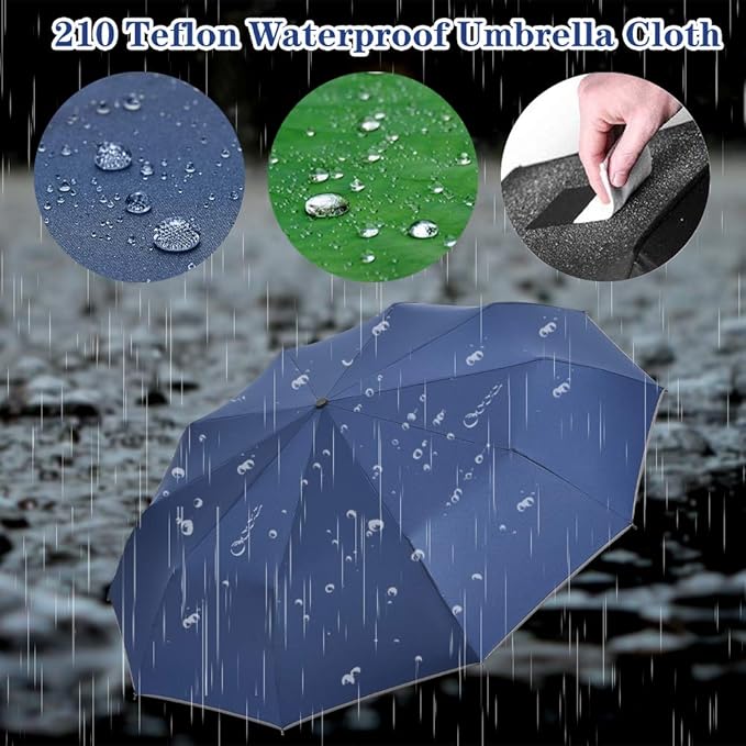 FDJASGY Windproof Travel Umbrella with Teflon Coating Auto Open Close Lightweight Sun&Rain Umbrella with 10 Rib Construction and Reflective Stripe Zipper Pouch