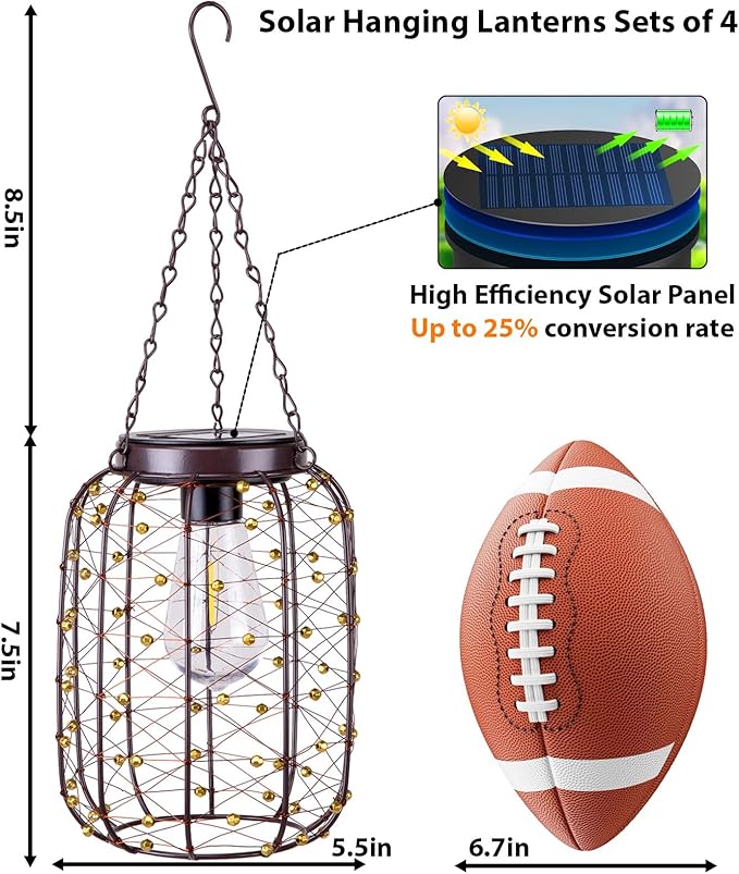 Hanging Solar Lanterns Outdoor Waterproof, Vintage Copper Hanging Lantern Lights for Outside, Solar Chandelier Outdoor Idea for Yard Garden Pathway Gazebo Pergola Porch Decor (4)