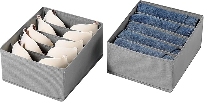 Jeans Drawer Organizers for Clothing, 5 Compartment Wardrobe Storage Box, Washable Clothes Organizer for Folded Clothes, Jeans, Pants, Leggings, t-shirts(Grey)