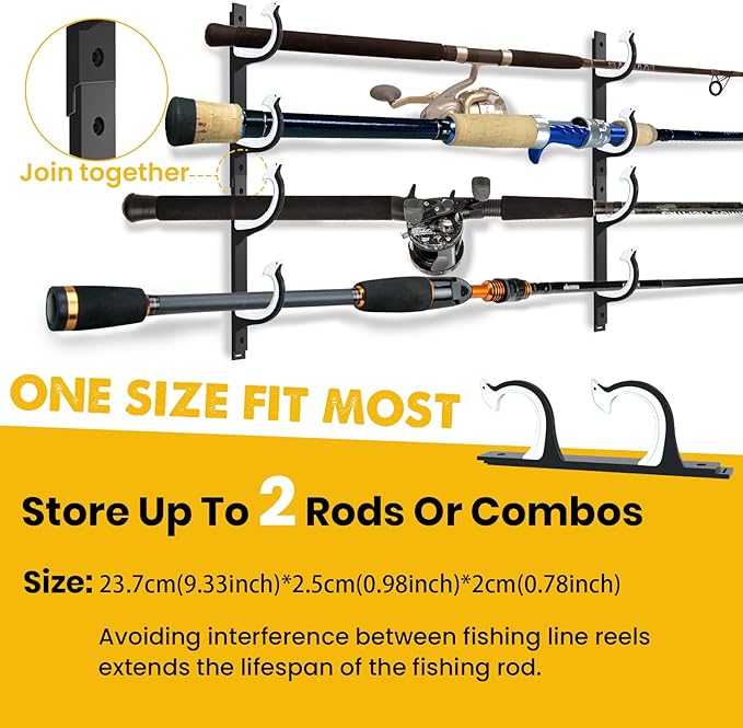 QudraKast Horizontal Fishing Rod Holder for Garage Wall Ceiling Mount - Fishing Pole Holders Fishing Rod Rack Holds Up to 2 Rods or Combos, Ideal Fishing Gift