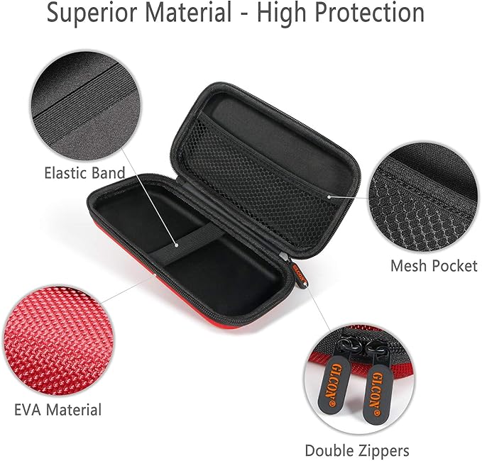 External Hard Drive Case - GLCON Shockproof EVA Carrying Case for WD My Passport Element Seagate Expansion Backup Toshiba 1TB 2TB 4TB - High Protection Portable Travel Electronic Power Bank Bag (Red)