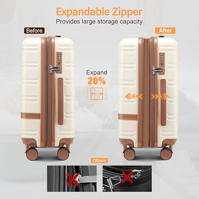 carry on Luggage Sets,20 Inch Expandable with TSA Lock Carry-on suitcases with spinner wheels,Hard Shell Travel Luggage airline approved (Green, 3 Piece Sets (20/DB/TB))