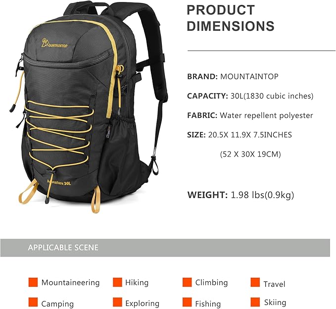 MOUNTAINTOP Hiking Backpack,30L Camping Backpack, Men Women Hiking Daypack Lightweight Travel Backpack for Camping Climbing Skiing Cycling