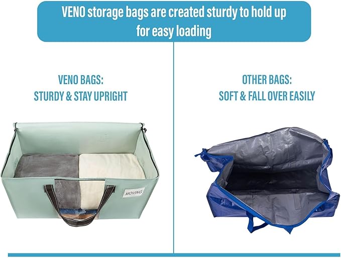 VENO 2 Pack Moving Bags, Comforter and Blanket Storage Bags for Closet, Moving Boxes, Boxes with Lids Alternative, College Dorm Packing Supplies, Foldable Heavy-Duty Tote (Light Green Matte, 2 Pack)