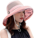 Women Wide Brim Sun Hats Metal Wired Edge Summer UV Protection Beach Fishing Hat for Hiking Garden Travel Chin Strap