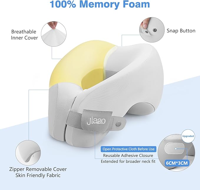 2 in 1 Neck Pillow Airplane, Ergonomic Memory Foam Travel Neck Pillow, Travel Essentials with 3D Eye Masks, Earplugs, and Portable Drawstring Bag, U Shape Neck Support for Traveling, Car, Home