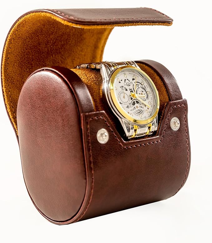MR.OKAY Single Watch Travel Case- Classic Leather Watch Case With Perfect Texture.Portable Watch Roll Or Organizer For Storage And Display. Luxury Gifts For Men, All Handmade by Artisans.