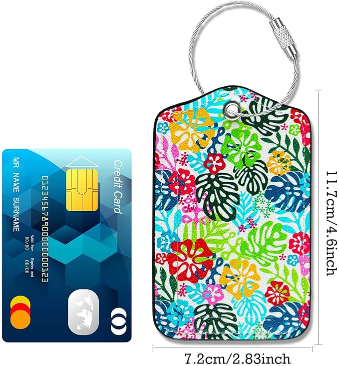 Luggage Tags for Suitcases-Leather Luggage Tag 4 Pack with Loops Hawaii Cute Bag/Backpack/Suitcase Tags Travel Essentials for Flying