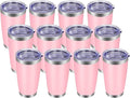 VEGOND 20oz Tumbler with Lid and Straw Stainless Steel Tumbler Cup Bulk Vacuum Insulated Double Wall Travel Coffee Mug Powder Coated Coffee Cup(Pink 12 Pack
