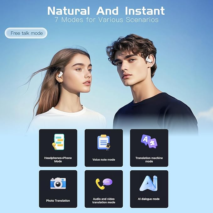IAMJOY Language Translation Earbuds, 163 Language Translator Earbuds 3-in-1 Two Way AI Earbud Translator in Real Time Online Translator Device with APP Fit iOS ＆ Android for Travel Business Learning