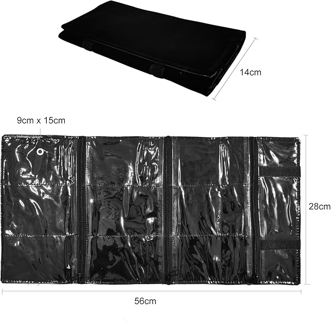 Travel Jewelry Roll Bag Portable Organizer Pouch With Grids&PVC Cover Storage Bags for Necklace, Bracelet, Bracelet,Ring, Badge, Pendant