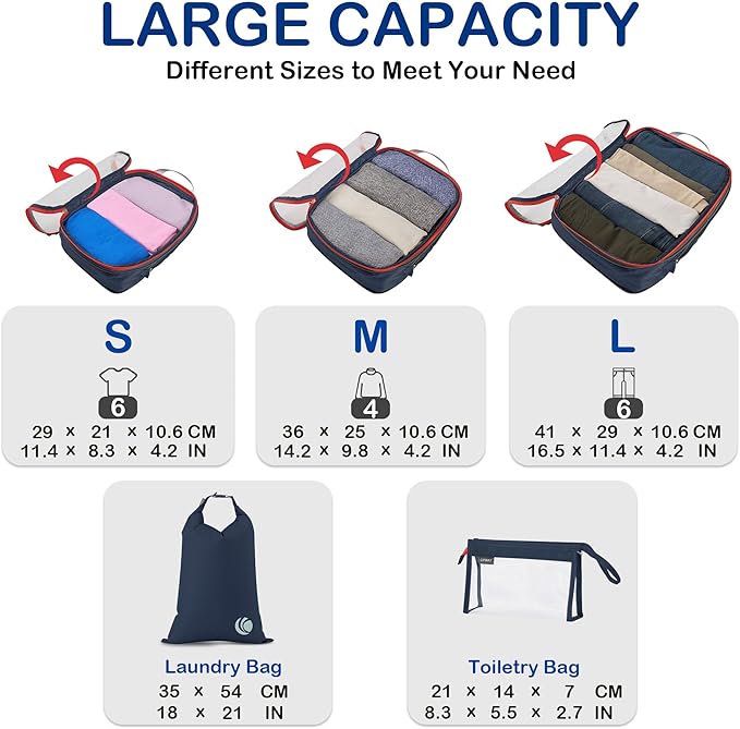 Cipway Compression Packing Cubes, See Through Mesh Luggage Organizer Bags, Travel Essentials for Carry on Suitcase with Laundry Bag and Clear Toiletries Bag（6 Pcs,Blue）