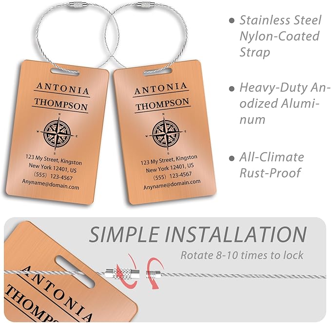 Personalized Luggage Tags for Suitcases (2/4/6/8 Pack) - Custom Engraved Metal Travel Tag, Customizable Pattern/Name/Text for Bags Backpacks Suitcases