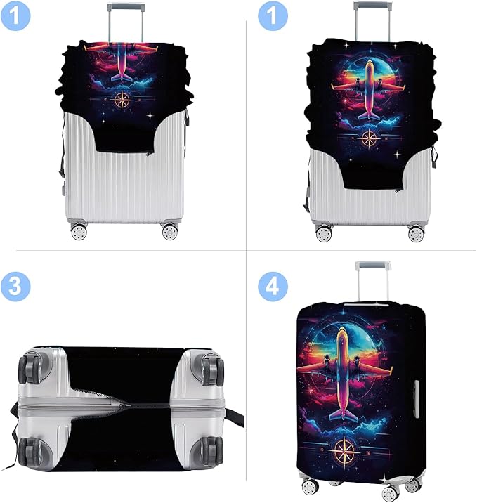 Luggage Cover Washable Suitcase Protector Anti-scratch Suitcase cover Fits 20-34 Inch Luggage (Aircraft, M(24-26inch suitcase))