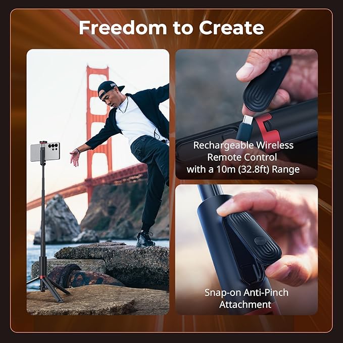 SmallRig x Drex Lee Boom Selfie Stick ST30 Lite, 57.9" Automatic Tripod Stand with Remote and Cold Shoe Mount, for iPhone, for Android, Video Recording, Travel, Vlogging, Black 5292