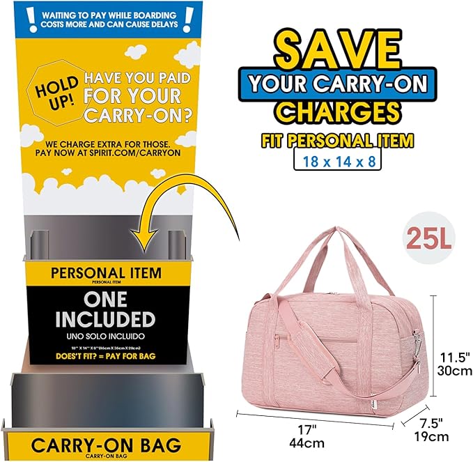Narwey 18" Carry on Bag Underseat for Airplane with Wet Pocket Spirit Airlines Personal Item Bag Travel Duffel Bag Small Gym Bag Weekender Overnight for Women and Men (Pink)