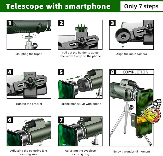 Pankoo 40X60 Monocular Telescope with Smartphone Holder & Tripod, 2025 Power Prism Compact Monoculars for Adults Kids, HD Monocular Scope for Bird Watching Hiking Concert Travelling