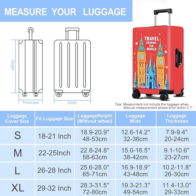Luggage Cover Washable Suitcase Protector Anti-Scratch,Stretchable Fit for 20-34Inch Luggage Durable Travel Bag Cover with Zipper Closure (London-2, XL(fits 32-34Inch suitcase))