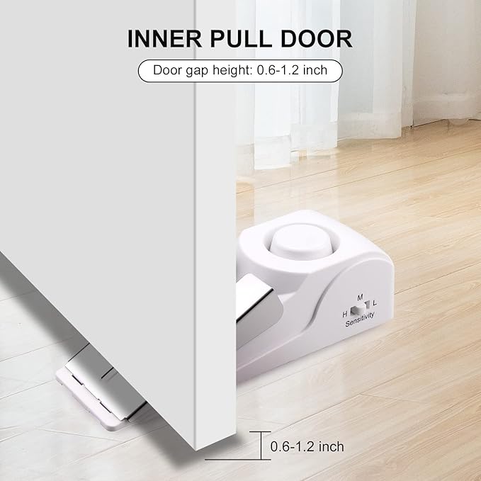 2 Pack Door Stop Alarm, Door Stopper with 120DB Security Alarm, Floor Wedge Door Stop Siren, Door Security Devices for Traveling, Apartment, Hotel and Home, White