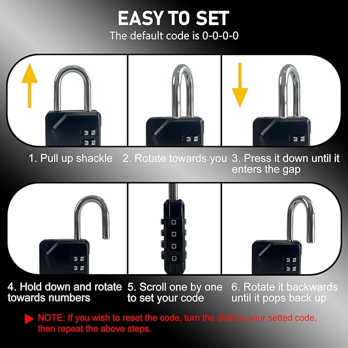 LAFENLIN 4 Pack Combination Locks, Locker Locks with Writable Tag, 4 Digit Padlock for Cases, Gym, Backpack, Backyard Gate, Fence, Hasp, Indoor, Outdoor Gate Lock, Weatherproof (Black - NO Key)