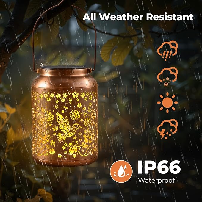 TECKNET Hummingbird Solar Lanterns Outdoor Waterproof - Hanging Solar Lights Decoration for Garden, Patio, Yard - Birthday Gifts for Women, Grandma, Hostess - Decor Solar Lantern for Outside, Porch