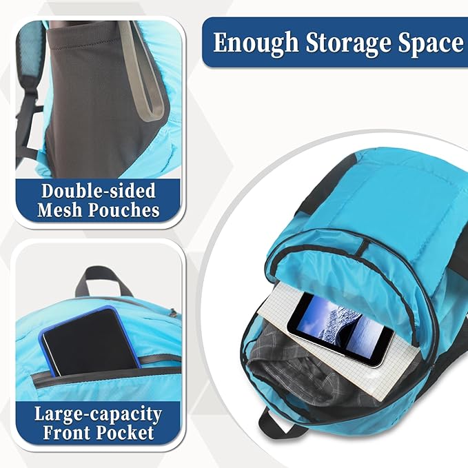 Hiking Daypack - Lightweight & Water-Resistant Portable Backpack for Travel, Camping, Outdoor Adventures(20L,turquoise blue)
