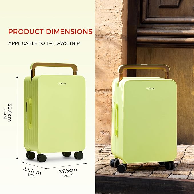 TUPLUS 20” Carry-On Hardside Luggage Lightweight ABS Travel Suitcase with Wide Handle Spinner Wheels TSA Combination Lock, Balance Series 2.0, Fresh Sprout Green
