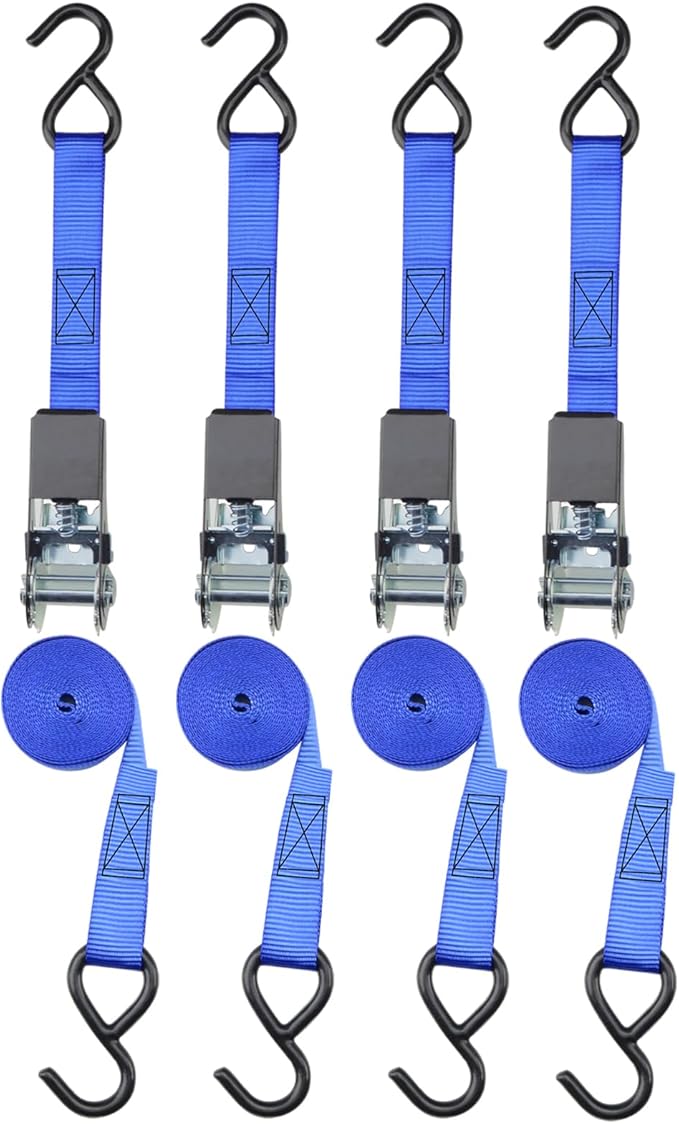 XSTRAP STANDARD Ratchet Tie Down Straps 4 Pk 10 Ft- 300 Lbs Load Cap- 900 Lbs Break Strength-Cargo Straps for UTV, ATV, Pickup,Truck, Moving Appliances, Lawn Equipment, Blue