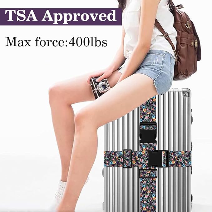 Luggage Straps for Suitcases TSA Approved, Luggage Identifiers for Suitcase, Adjustable Suitcase Strap for Baggage Security with Cute Patten, Travel Necessary Accessories 2Pack (Color Retro)