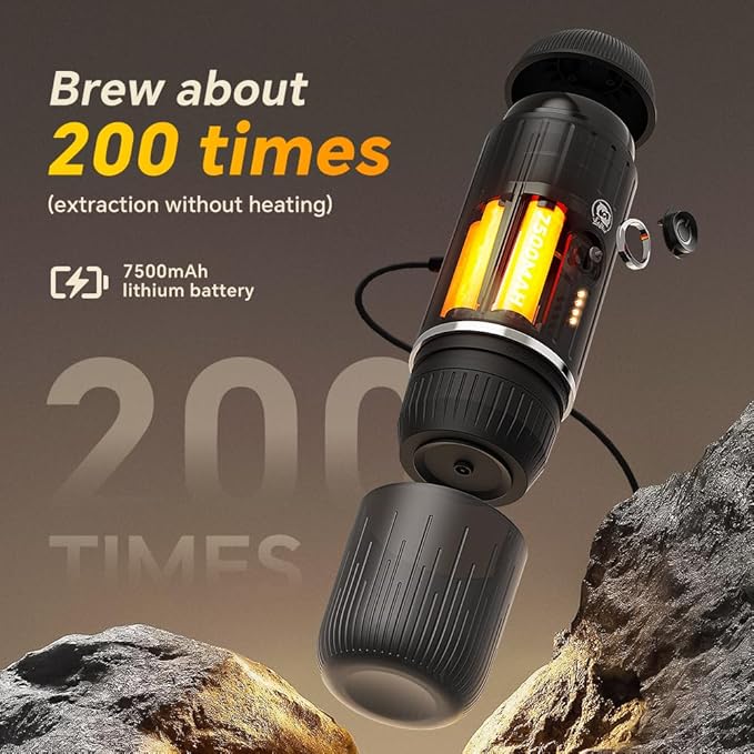 Portable Coffee Maker Travel Espresso Machine 120W Red Color, 19 Bar Pressure 7500mAh Rechargeable Battery Version Portable On the Go for Camping, Driving, Home and Office Travelling