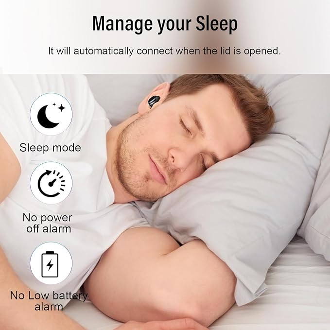 Sleep Earbuds Bluetooth 5.4 in Ear Light-Weight Headphones, Mini Sleep Headphones Small Design for Side Sleepers, 47H Playtime with Charging Case, Clear Calls Earphones, Black