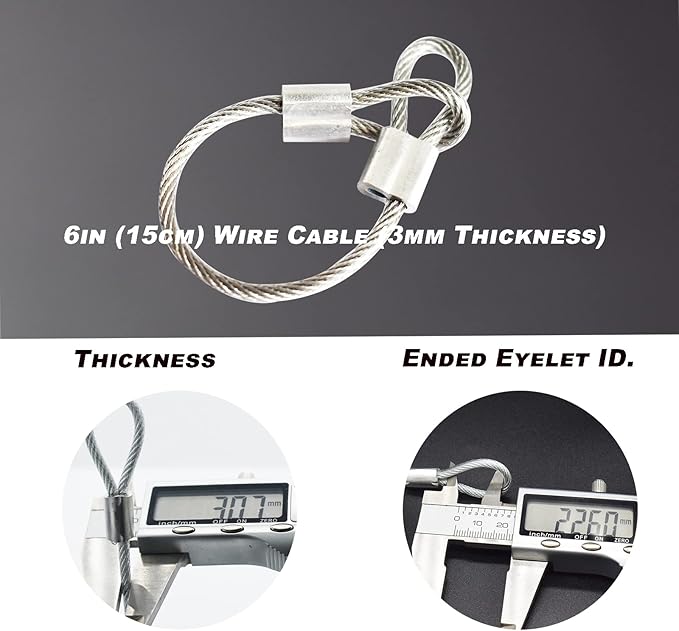 20 pcs 6 inch (15cm) 3mm Thickness Stainless Steel Wire Cable with Loops Vinyl Cover Coated Short Rope Lanyard Lock Safety Tether Chains, Clear