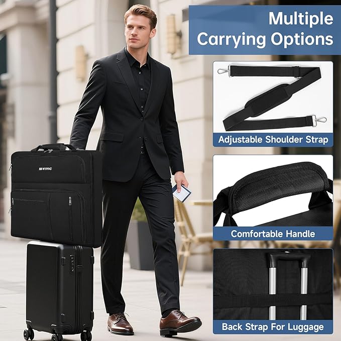 Garment Bags for Travel, 41'' Water-Resistant Carry On Garment Bag for Hanging Clothes, Large Suit Travel Bag Convertible Travel Garment Bag for Shirts, Dresses, Coats (Black)