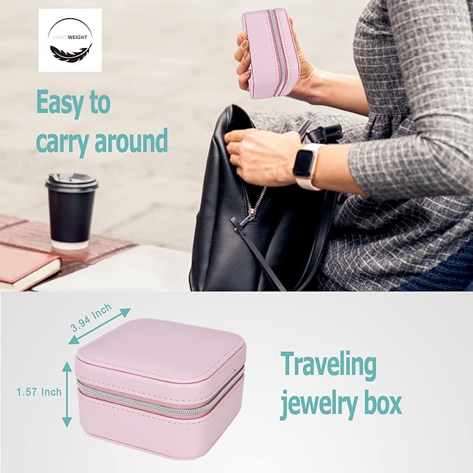 Travel Small Portable Mini Jewelry Box for Rings Earrings Necklaces and Lipstick Pink