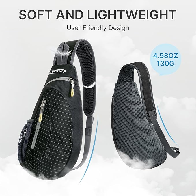 G4Free Sling Bag for Men Women, Small Crossbody Backpack Lightweight Chest Shoulder Bags for Travel, Outdoor and Sports (Black)