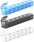 Extra Large Pill Organizer 3 Pack, XL Pill Box 7 Day, Weekly Pill Case with Large Capacity, Jumbo Organizer, BPA Free (Black+White+Blue)