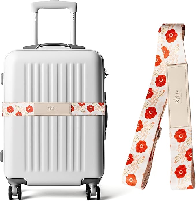 Luggage Straps for Suitcases, Adjustable Luggage Elastic Belt, Travel Essentials for Airport,Station, Vibrant Designs, Scarlet Blossom