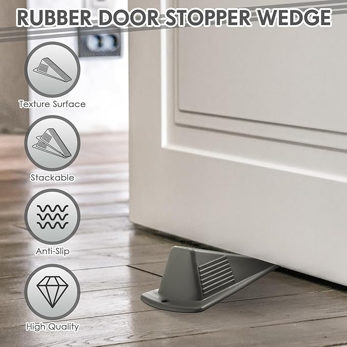 Frienda 2 Pcs Jumbo Door Stoppers Heavy Duty Door Stopper Tall up to 2inch Tall Wedge TPR Large Wedge Stackable Big Rubber Doorstop for Hotel Carpet Hardwood Concrete and Tile (Gray)