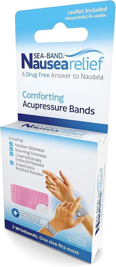 Sea-Band Anti-Nausea Acupressure Wristband for Motion & Morning Sickness - 1 Pair Pink