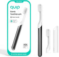 Quip Sonic Toothbrush for Adults with Timer - Includes Extra Brush Head and Travel Cover Mount - Electric, Soft Bristle Refill Head, Metal Handle, 3 Month Battery Life - Travel Toothbrush - Slate