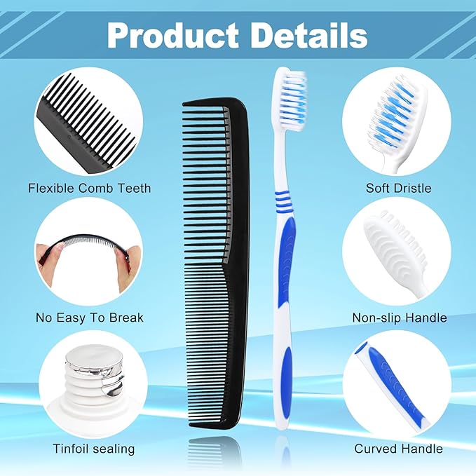 10 Set Travel Toothbrush Kit Bulk,Disposable Toothbrush with Toothpaste Set with Mouthwash,Toothpaste,Cover,Comb,Zip Bag,Floss Picks,Toothbrushes Set for Homeless,Travel