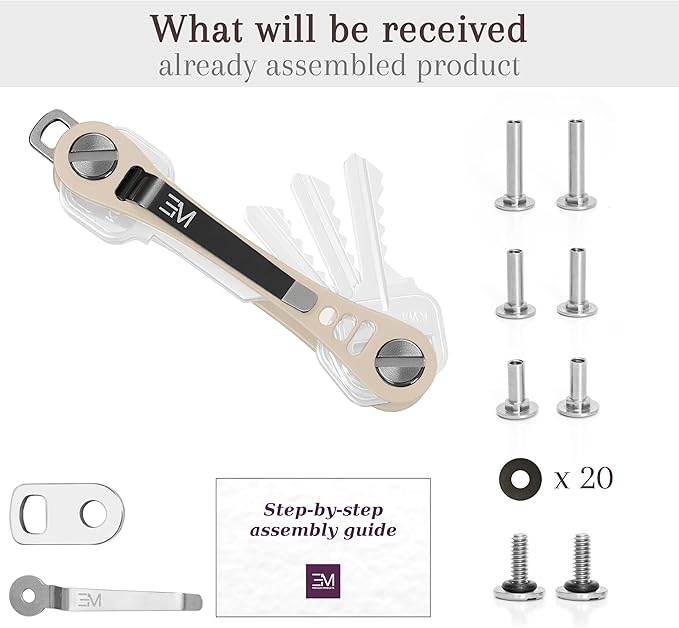 EM Premium Products Compact Key Holder - Pocket Key Organizer - 14 Keys Key Bar