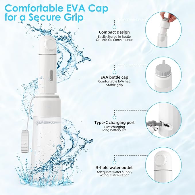 Portable Electric Travel Bidet, 450ML Electric Sprayer Bidet with Built-in Body for Easy Storage, Two Pressure Modes for Personal Hygiene Cleaning for Women and Men, White
