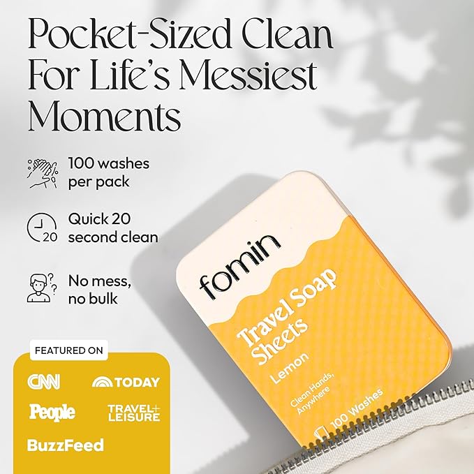 FOMIN - Antibacterial Paper Soap Sheets Tin for Traveling - (300 Sheets) Variety Pack (Unscented, Lemon, Lavender) Portable Travel Hand Soap Sheet, Dissolvable Mini Camping Hand Soap for Hand Washing