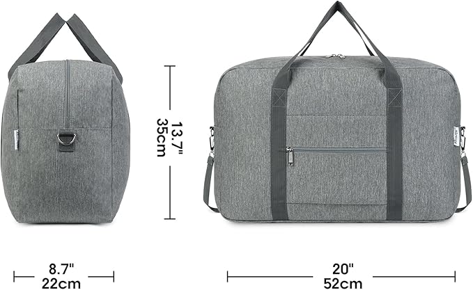 Narwey Foldable Carry on Luggage 22x14x9 Airline Approved Duffle Bag for Travel Packable Duffel Bag for Traveling Airplane for Women and Men 40L (Grey (With Shoulder Strap))