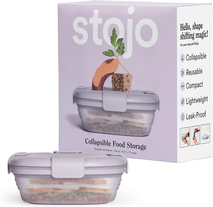 STOJO Collapsible Sandwich Box – 24oz, Reusable Food Storage Container, Silicone Bowl for Hot/Cold Food – Meal Prep, Lunch, Camping, Hiking – Dishwasher Safe (Set of 1, Lilac Purple)